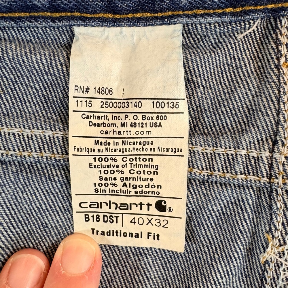 Carhartt B18 DST Traditional Fit Jeans Mens 40x32 Dark Stone Blue Denim Workwear - Picture 5 of 16